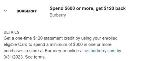 american express burberry offer|Amex Offer: Get $120 Back w/ $600+ Burberry Spend – Ends 3/6/24.